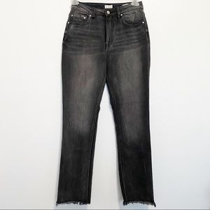 Wonderly Faded Black Straight Raw Hem Jeans